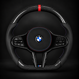 BMW Gloss Carbon Fiber & Perforated Leather Flat Bottom LCI Steering Wheel for G/F Chassis- CARBONE Signature Design for G20 G30 G80 G82 G87 M2 M3 M4 M5 M8 M340i