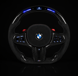 BMW LED Display Alcantara Flat Bottom Black N Red Gloss Carbon Fiber Steering Wheel for G/F Chassis- CARBONE Signature Design for G20 G30 G80 G82 G87 M2 M3 M4 M2 M340i
