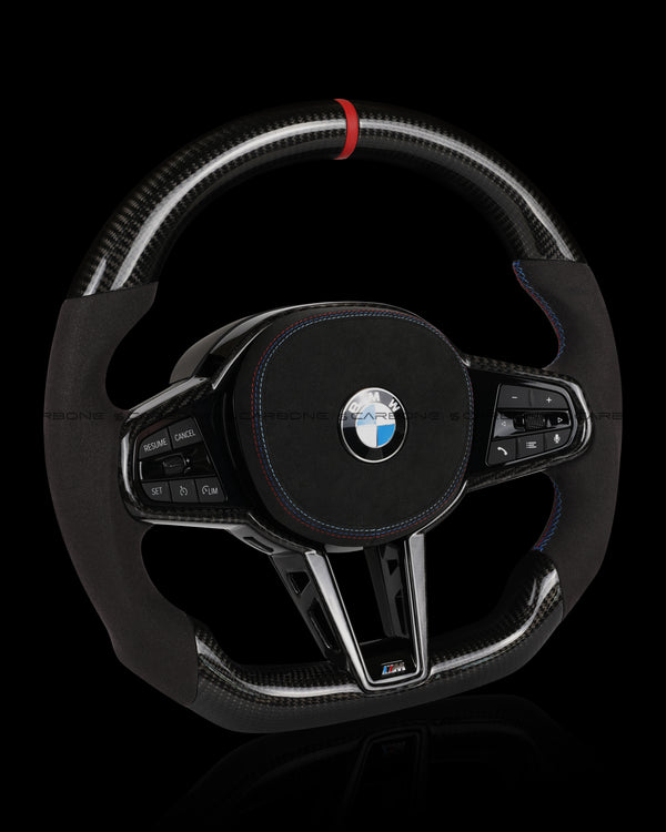 BMW Carbon Fiber & Alcantara Flat Bottom LCI Steering Wheel for G/F Chassis- CARBONE Signature Design for G20 G30 G80 G82 G87 M2 M3 M4 M2 M340i