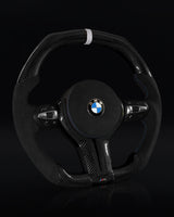 BMW Alcantara Flat Bottom Midnight Frost Gloss Carbon Fiber Steering Wheel for F Chassis- CARBONE Signature Design for F30 F32 F80 F82 M3 M4 M2 335i 340i 328i 440i 435i