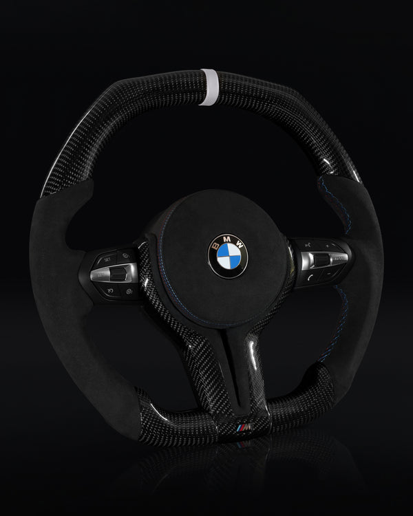 BMW Alcantara Flat Bottom Midnight Frost Gloss Carbon Fiber Steering Wheel for F Chassis- CARBONE Signature Design for F30 F32 F80 F82 M3 M4 M2 335i 340i 328i 440i 435i