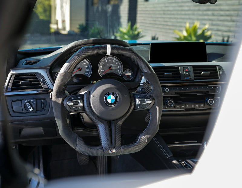 BMW Alcantara Volant en fibre de carbone sec mat à fond plat pour châssis F - Design Signature CARBONE pour F30 F32 F80 F82 M3 M4 M2 335i 340i 328i 440i 435i 