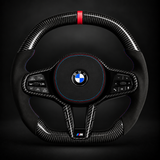 BMW Gloss Carbon Fiber & Alcantara Flat Bottom LCI Steering Wheel for G/F Chassis- CARBONE Signature Design for G20 G30 G80 G82 G87 M2 M3 M4 M5 M8 M340i