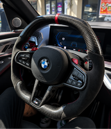 BMW Gloss Carbon Fiber & Alcantara Flat Bottom LCI Steering Wheel for G/F Chassis- CARBONE Signature Design for G20 G30 G80 G82 G87 M2 M3 M4 M5 M8 M340i