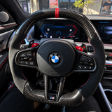 BMW Gloss Carbon Fiber & Alcantara Flat Bottom LCI Steering Wheel for G/F Chassis- CARBONE Signature Design for G20 G30 G80 G82 G87 M2 M3 M4 M5 M8 M340i