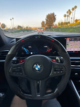 BMW LED Display Alcantara Flat Bottom Black N Red Gloss Carbon Fiber Steering Wheel for G/F Chassis- CARBONE Signature Design for G20 G30 G80 G82 G87 M2 M3 M4 M2 M340i - CARBONE