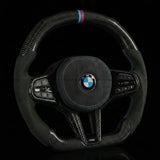 BMW Carbon Fiber & Alcantara Flat Bottom LCI Steering Wheel Tri M Colors for G/F Chassis- CARBONE Signature Design for G20 G30 G80 G82 G87 M2 M3 M4 M5 M8 M340i - CARBONE