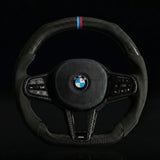 BMW Carbon Fiber & Alcantara Flat Bottom LCI Steering Wheel Tri M Colors for G/F Chassis- CARBONE Signature Design for G20 G30 G80 G82 G87 M2 M3 M4 M5 M8 M340i - CARBONE
