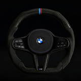 BMW Carbon Fiber & Alcantara Flat Bottom LCI Steering Wheel Tri M Colors for G/F Chassis- CARBONE Signature Design for G20 G30 G80 G82 G87 M2 M3 M4 M5 M8 M340i