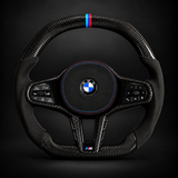 BMW Carbon Fiber & Alcantara Flat Bottom LCI Steering Wheel Tri M Colors for G/F Chassis- CARBONE Signature Design for G20 G30 G80 G82 G87 M2 M3 M4 M5 M8 M340i