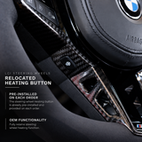 Volante de fibra de carbono seco mate con rayas rojas de fondo plano BMW Alcantara para chasis G/F - Diseño exclusivo de CARBONE para F90 M5 M8 X5 X6 M850i ​​M840i M550 M540i 