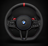 BMW Alcantara Volant en fibre de carbone sec mat à fond plat à rayures rouges pour châssis G/F - Design Signature CARBONE pour F90 M5 M8 X5 X6 M850i ​​M840i M550 M540i 