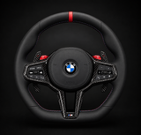 BMW Alcantara Volant en fibre de carbone sec mat à fond plat à rayures rouges pour châssis G/F - Design Signature CARBONE pour F90 M5 M8 X5 X6 M850i ​​M840i M550 M540i 