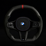 BMW Matte Carbon Fiber & Alcantara Flat Bottom LCI Steering Wheel for G/F Chassis- CARBONE Signature Design for G20 G30 G80 G82 G87 M2 M3 M4 M5 M8 M340i