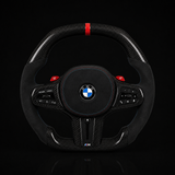 BMW Alcantara Flat Bottom Black N Red Gloss Carbon Fiber Steering Wheel for G/F Chassis- CARBONE Signature Design for F90 M5 M8 X5 X6 M850i M840i M550I M540i