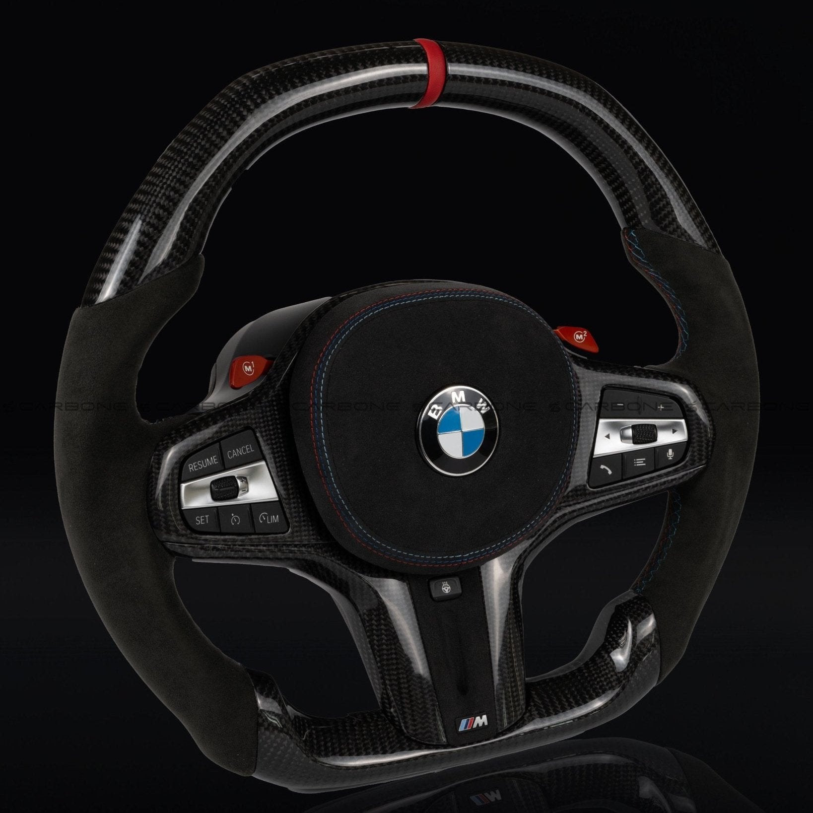 BMW Alcantara Flat Bottom Black N Red Gloss Carbon Fiber Steering Wheel ...