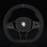 BMW Alcantara Flat Bottom LCI Steering Wheel for G/F Chassis- CARBONE LCI Blue CS Signature Design for G20 G30 G80 G82 G87 M2 M3 M4 M2 M5 M8 M340i - CARBONE
