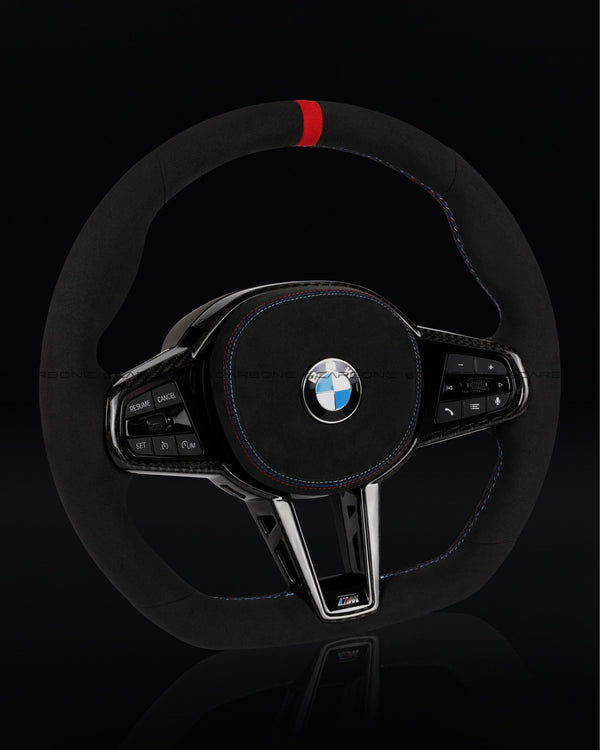 CARBONEBMW Alcantara Flat Bottom LCI Steering Wheel for G/F Chassis - CARBONE Signature Design for G20 G30 G80 G82 G87 M2 M3 M4 M2 M340iCarbon Fiber Steering Wheel