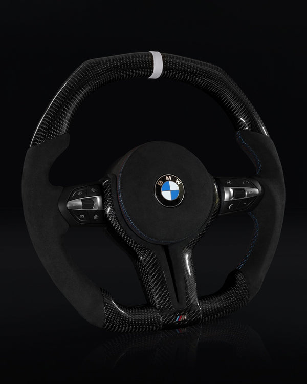 CARBONEBMW Alcantara Flat Bottom Midnight Frost Gloss Carbon Fiber Steering Wheel for F Chassis - CARBONE Signature Design for F30 F32 F80 F82 M3 M4 M2 335i 340i 328i 440i 435iCarbon Fiber Steering Wheel