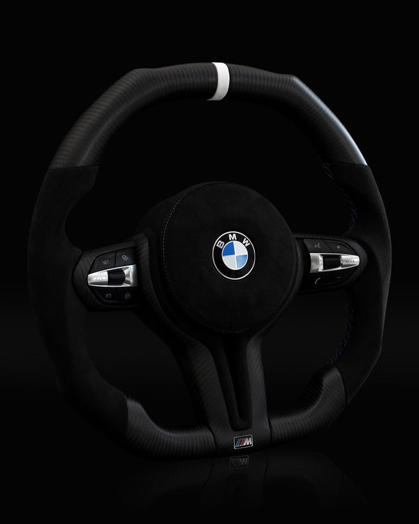 CARBONEBMW Alcantara Flat Bottom Midnight Frost Matte Dry Carbon Fiber Steering Wheel for F Chassis - CARBONE Signature Design for F30 F32 F80 F82 M3 M4 M2 335i 340i 328i 440i 435iCarbon Fiber Steering Wheel