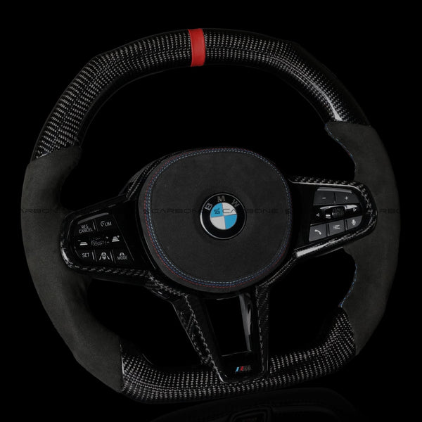 CARBONEBMW Carbon Fiber & Alcantara Flat Bottom LCI Steering Wheel for G/F Chassis - CARBONE Signature Design for G20 G30 G80 G82 G87 M2 M3 M4 M2 M340iG80 M3 G82 M4 G87 M2 Carbon Fiber Steering Wheel