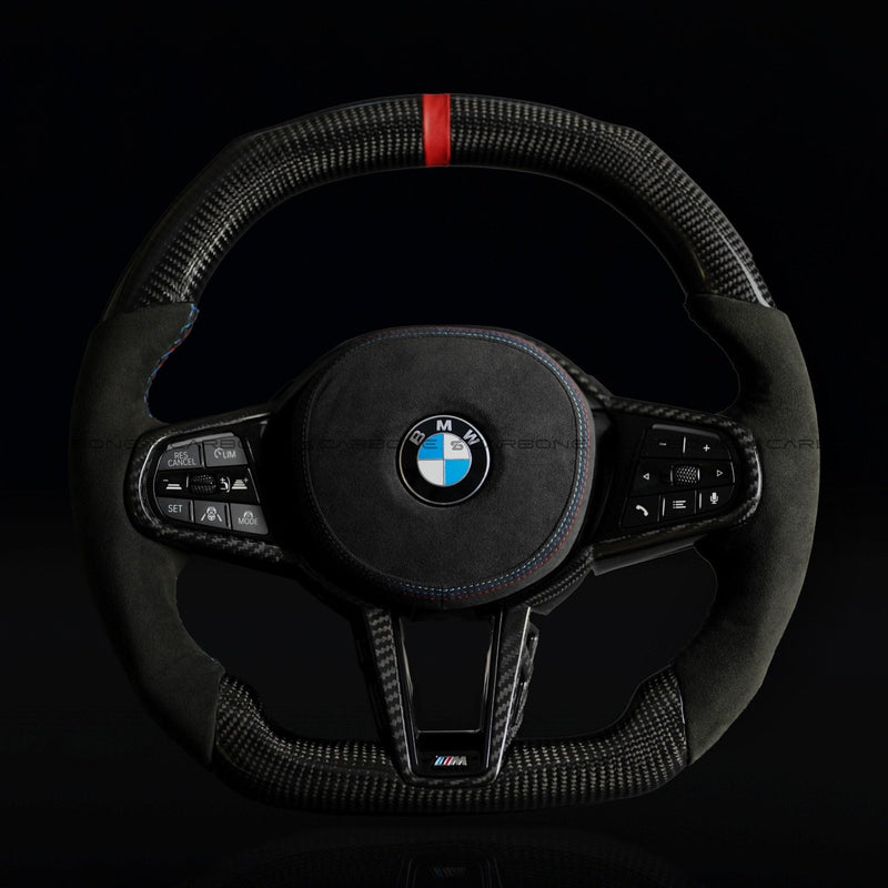 CARBONEBMW Carbon Fiber & Alcantara Flat Bottom LCI Steering Wheel for G/F Chassis - CARBONE Signature Design for G20 G30 G80 G82 G87 M2 M3 M4 M2 M340iG80 M3 G82 M4 G87 M2 Carbon Fiber Steering Wheel