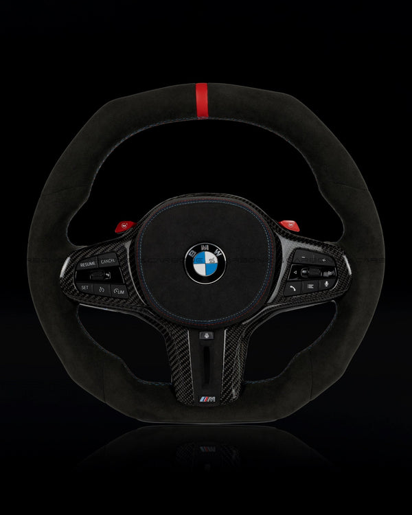 CARBONEBMW Full Alcantara Flat Bottom Steering Wheel for G/F Chassis - CARBONE Signature Design for G20 G30 G80 G82 G87 M2 M3 M4 M2 M340iCarbon Fiber Steering Wheel