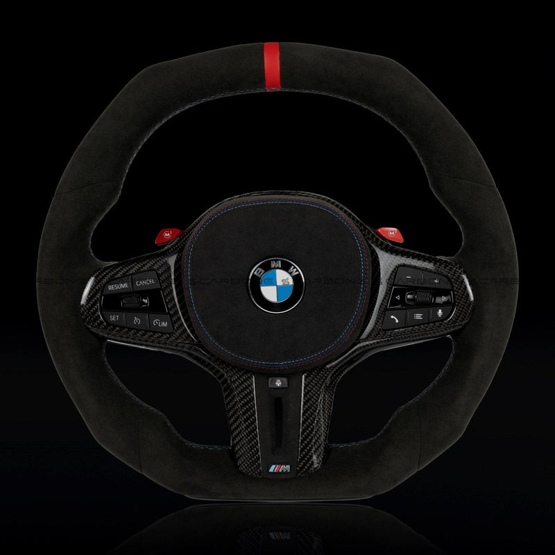 CARBONEBMW Full Alcantara Flat Bottom Steering Wheel for G/F Chassis - CARBONE Signature Design for G20 G30 G80 G82 G87 M2 M3 M4 M2 M340iCarbon Fiber Steering Wheel